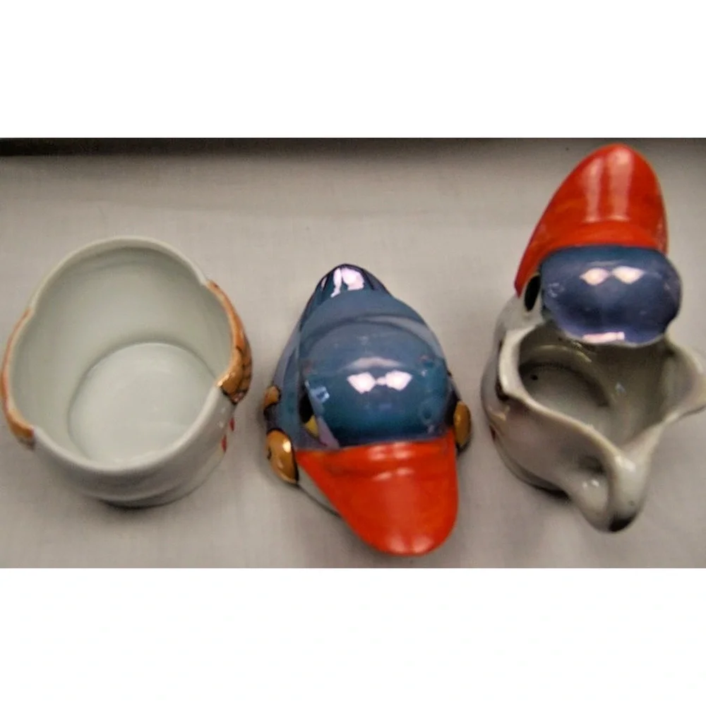 Vintage Takito Japan Lusterware Duck Creamer Sugar Bowl Set Kookaburra Big Mouth